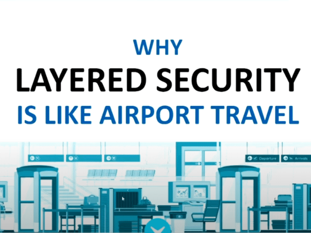 A poster explaining why layered security is like airport travel