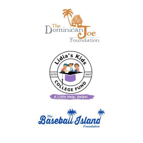 Logos for the dominican joe foundation lidia 's kids college fund and the baseball island foundation