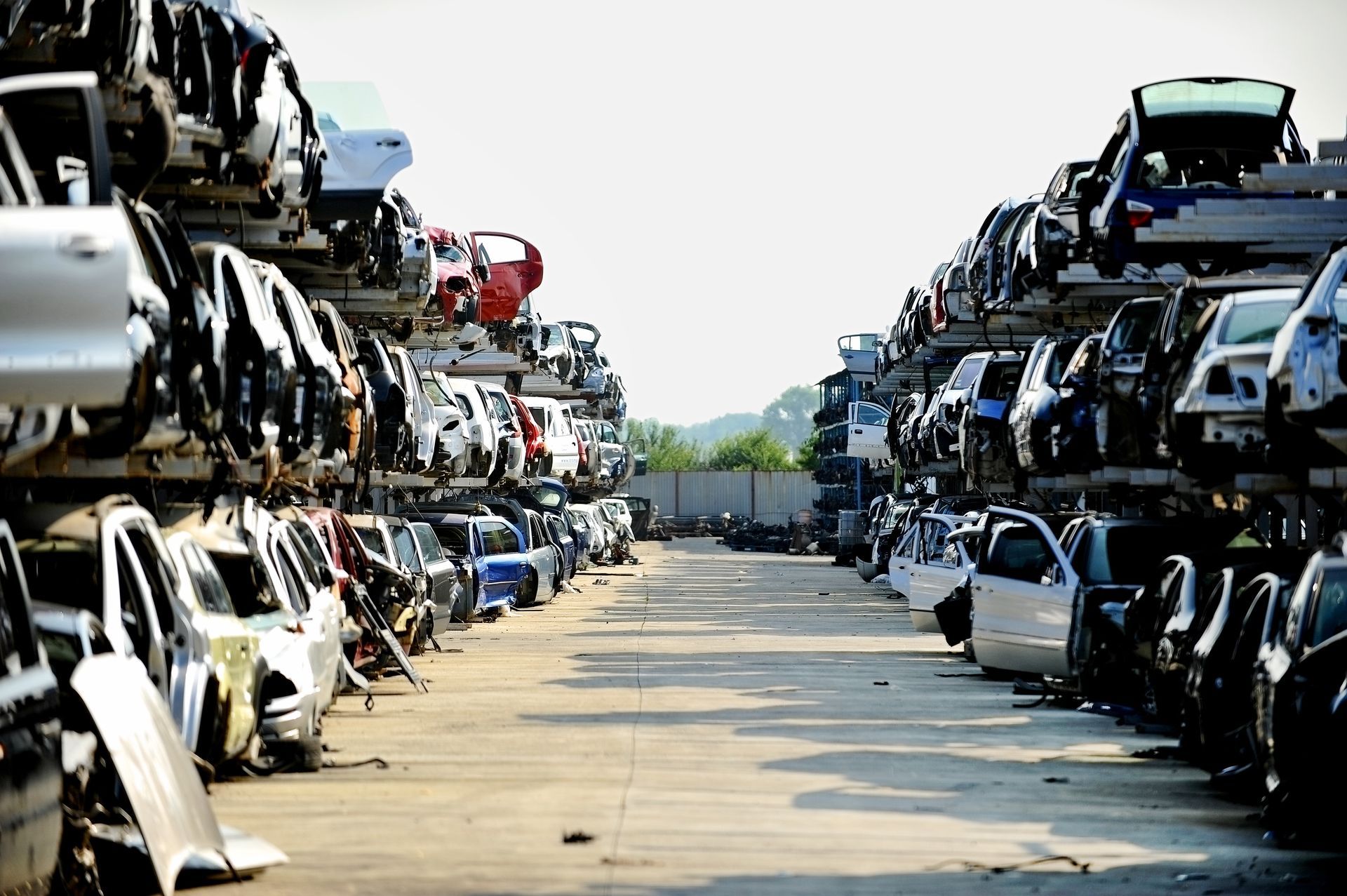 Wrecked vehicles are seen in a junkyard to get cash for junk cars
