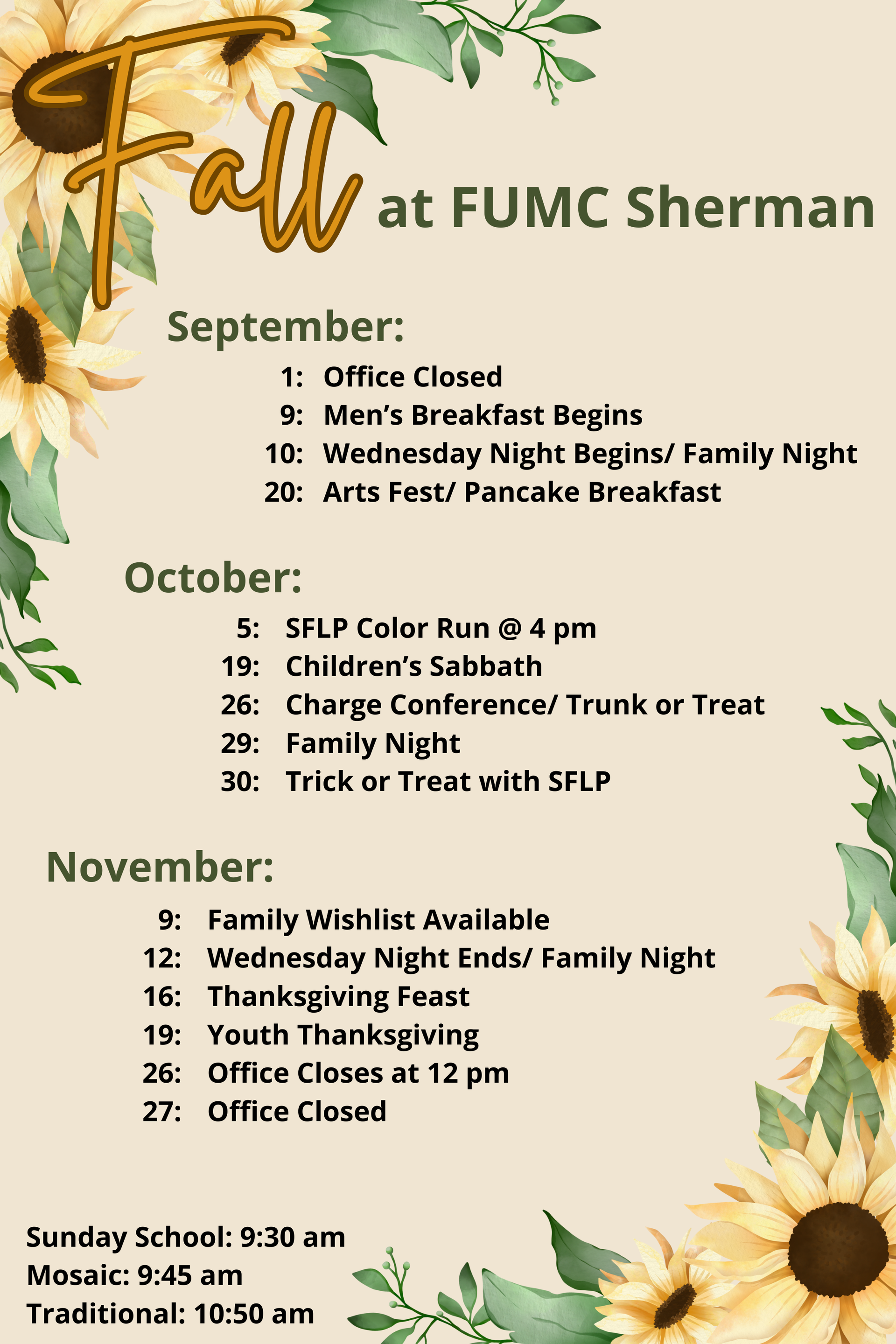 Schedule of Upcoming Events