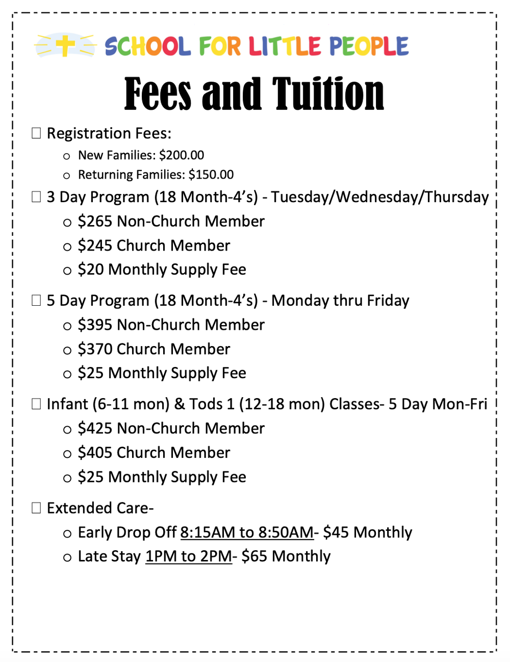 SFLP Fee Schedule