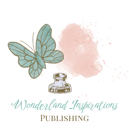 Butterfly, inkwell, and pink watercolor-like splotch over text reading 