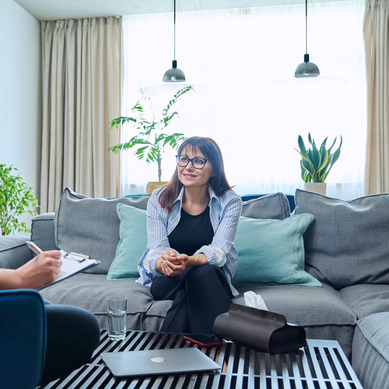 A therapist and client in a calm counselling office in Grimsby, Ontario, representing EMDR therapy