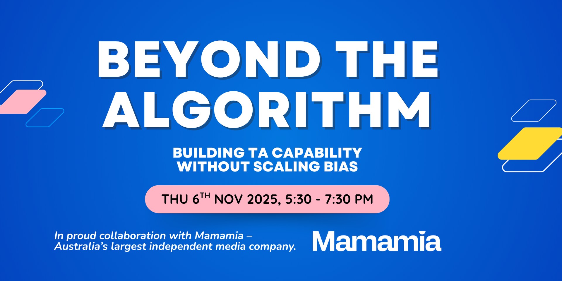 A blue banner that says Beyond the Algorithm
