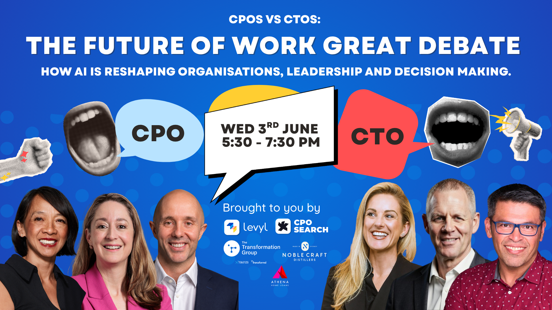 A blue banner that says The Future Of Work Great Debate