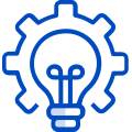 A blue fist icon on a white background.