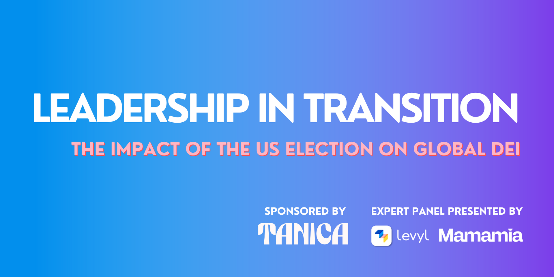 A blue and purple banner that says leadership in transition