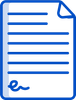 A blue icon of a piece of paper with a signature on it.