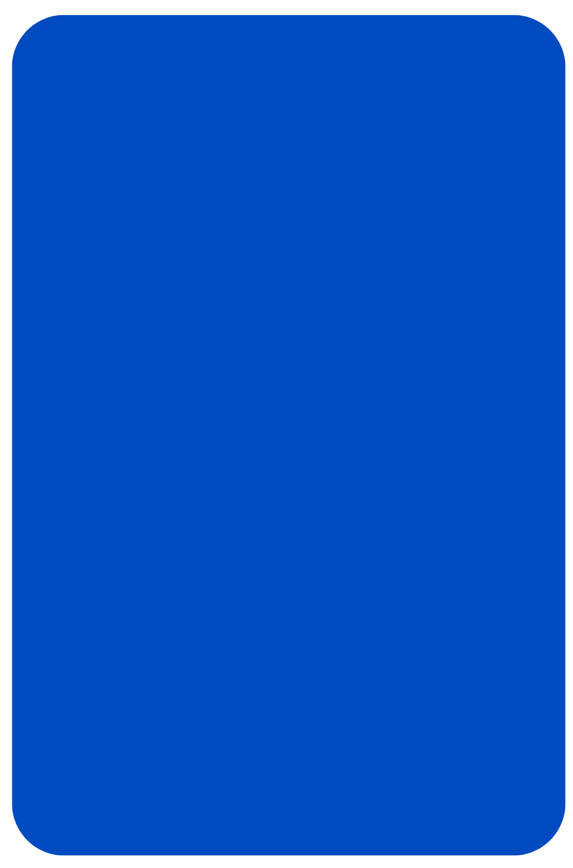 A blue square with a white border on a white background.