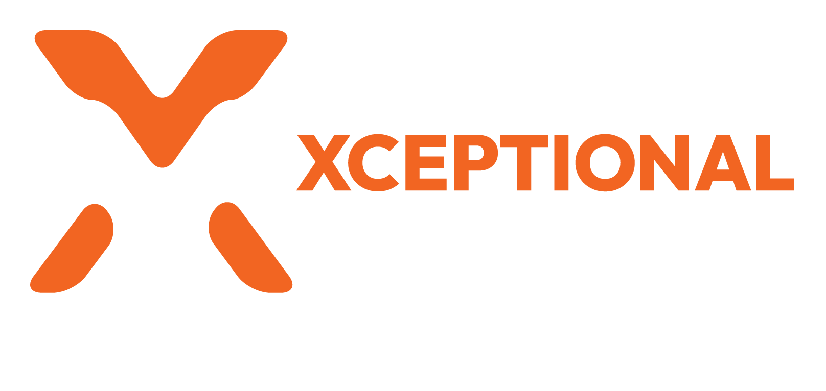 The logo for xceptional is orange and white with a white background.