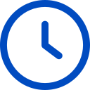A blue clock icon in a white circle on a white background.