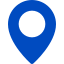 A blue map pin with a white circle in the middle on a white background.