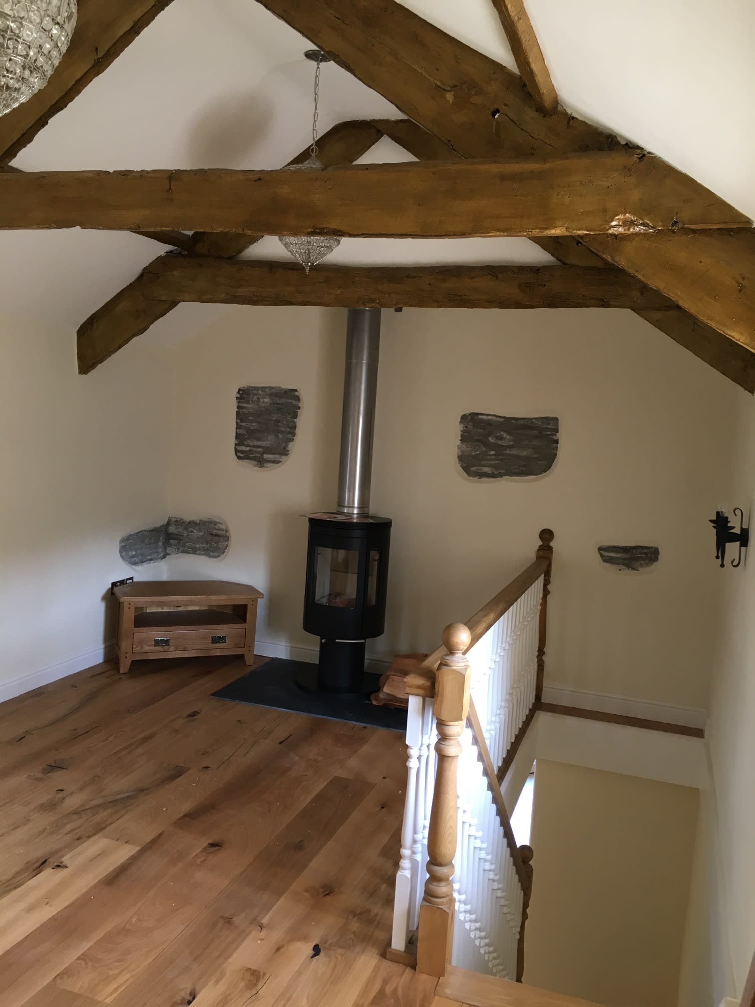Exposed beams in a barn conversion
