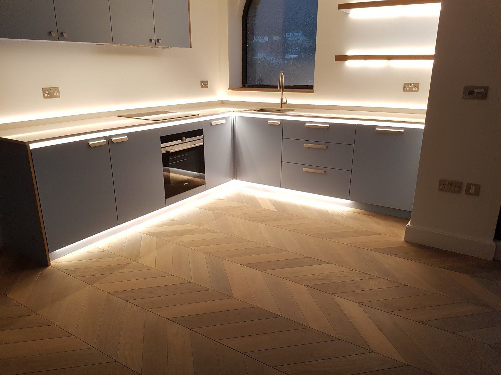 New kitchen units with lights on the bottom