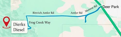 Map from interstate to Dierks Diesel in Deer Park, WA | Dierks Diesel & Auto Performance