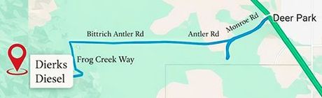 Map from interstate to Dierks Diesel in Deer Park, WA | Dierks Diesel & Auto Performance