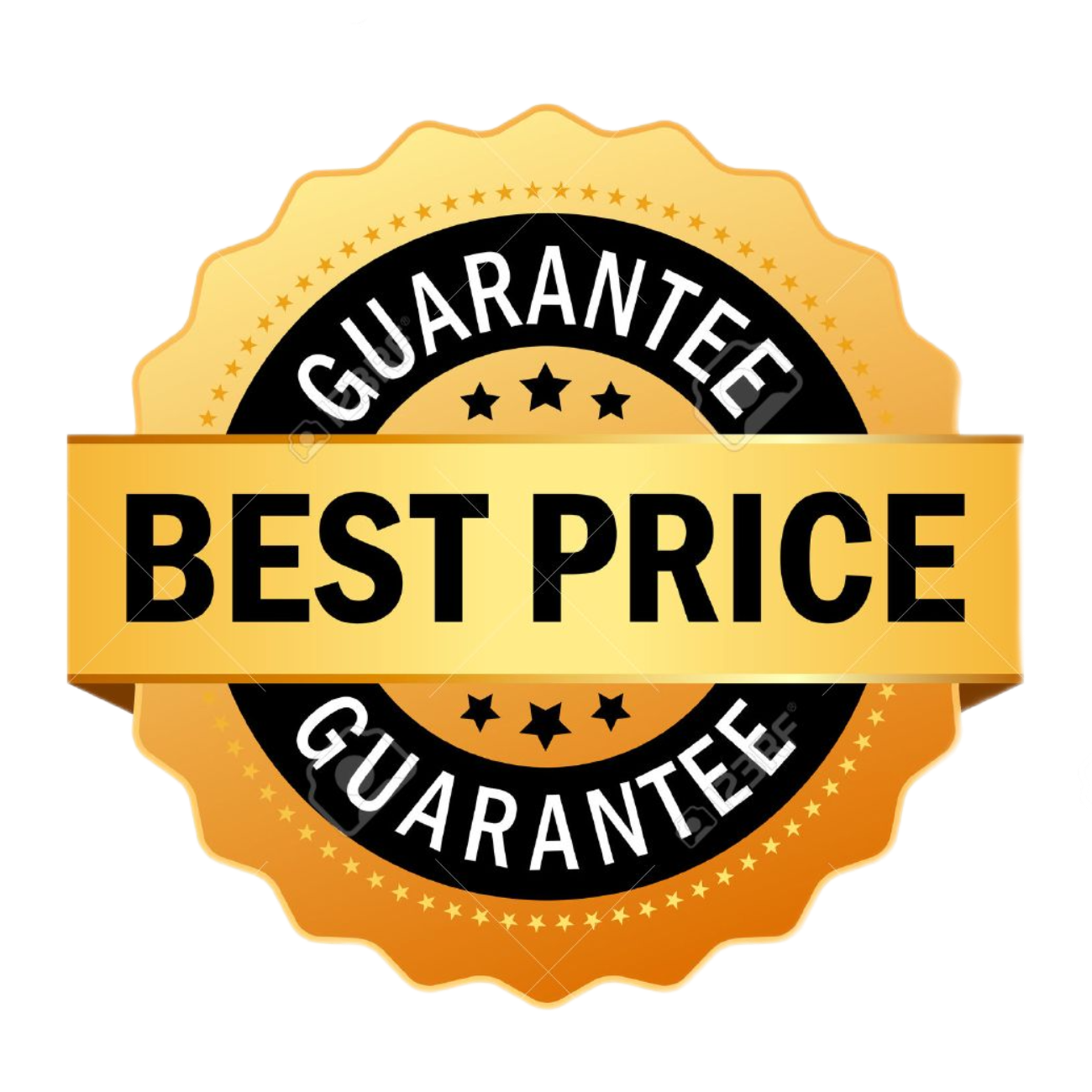 A gold badge that says guarantee best price guarantee