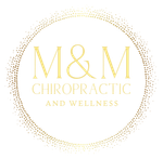 A gold logo for m & m chiropractic and wellness
