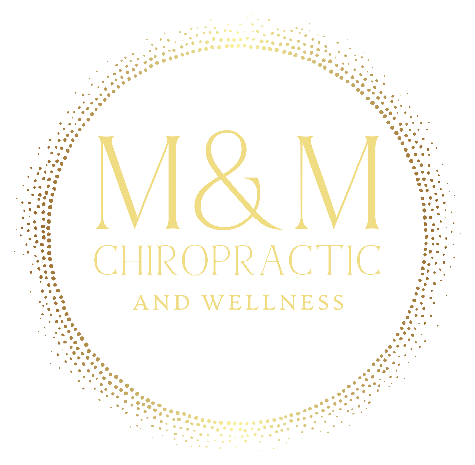 A gold logo for m & m chiropractic and wellness