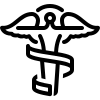 A caduceus medical symbol with wings and a snake.
