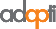«adapti» i grå og oransje tekst. «P» er oransje.