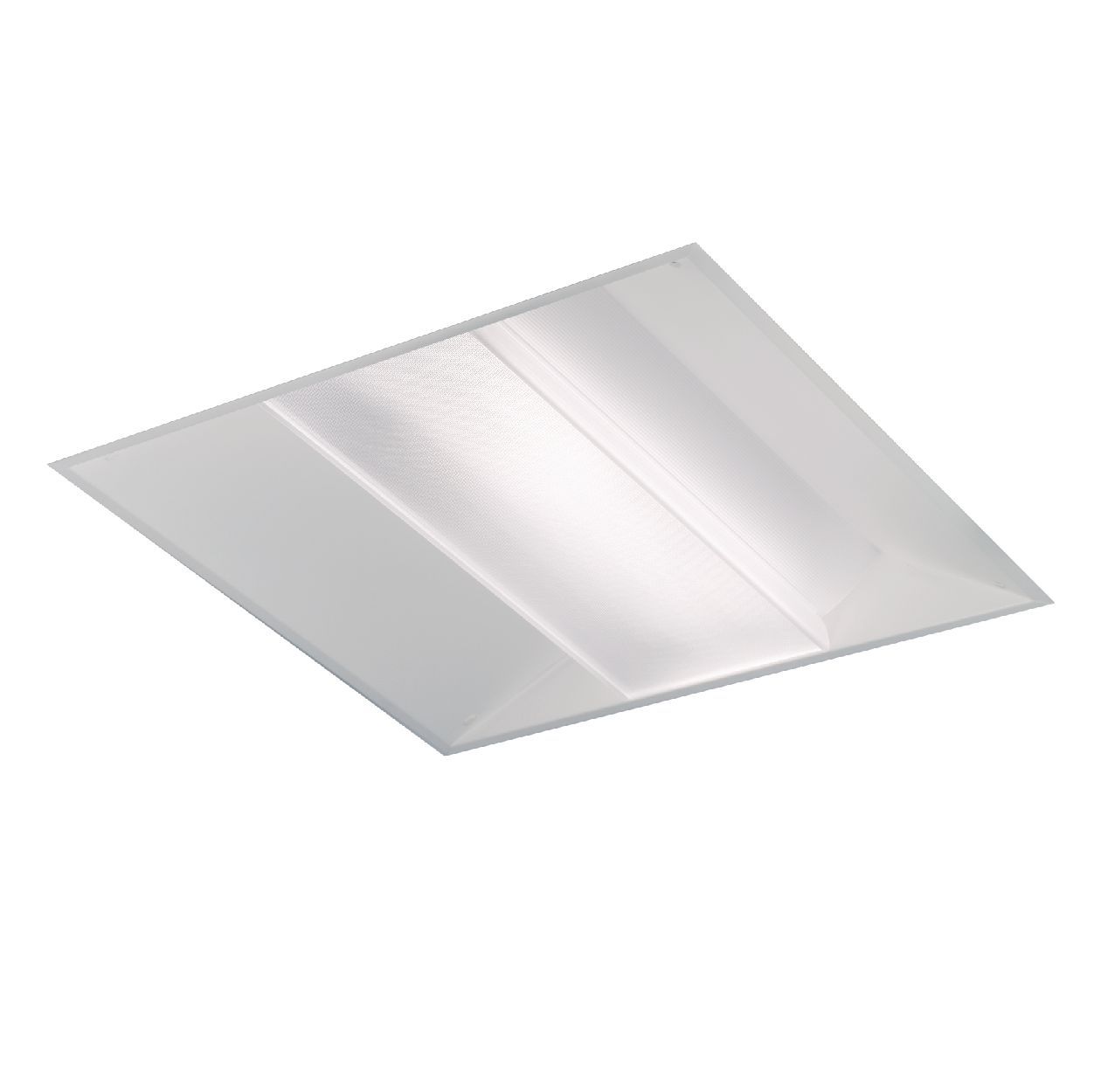 Firkantet innfelt taklampe med vinklede kanter og teksturert innside.