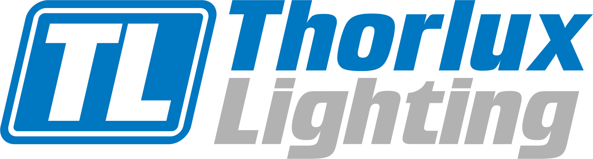 Thorlux Lighting-logo med blå «TL» inni et rektangel og teksten «Thorlux Lighting».
