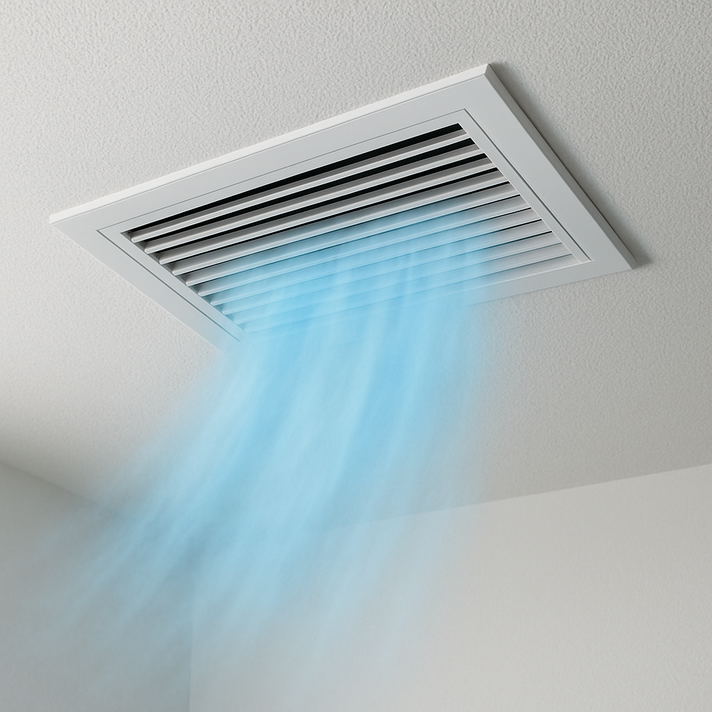 Air coming out of a ceiling vent in a room