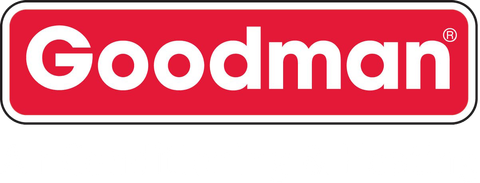A red and white goodman logo on a white background.