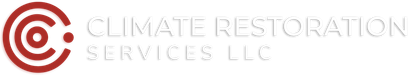 A red and white logo for climate restoration services llc