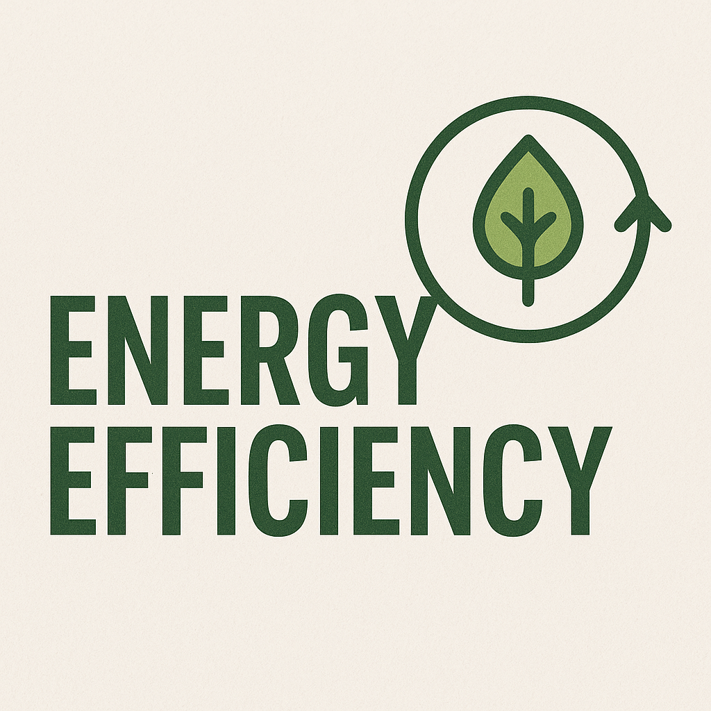 A logo for energy efficiency with a green leaf and an arrow.