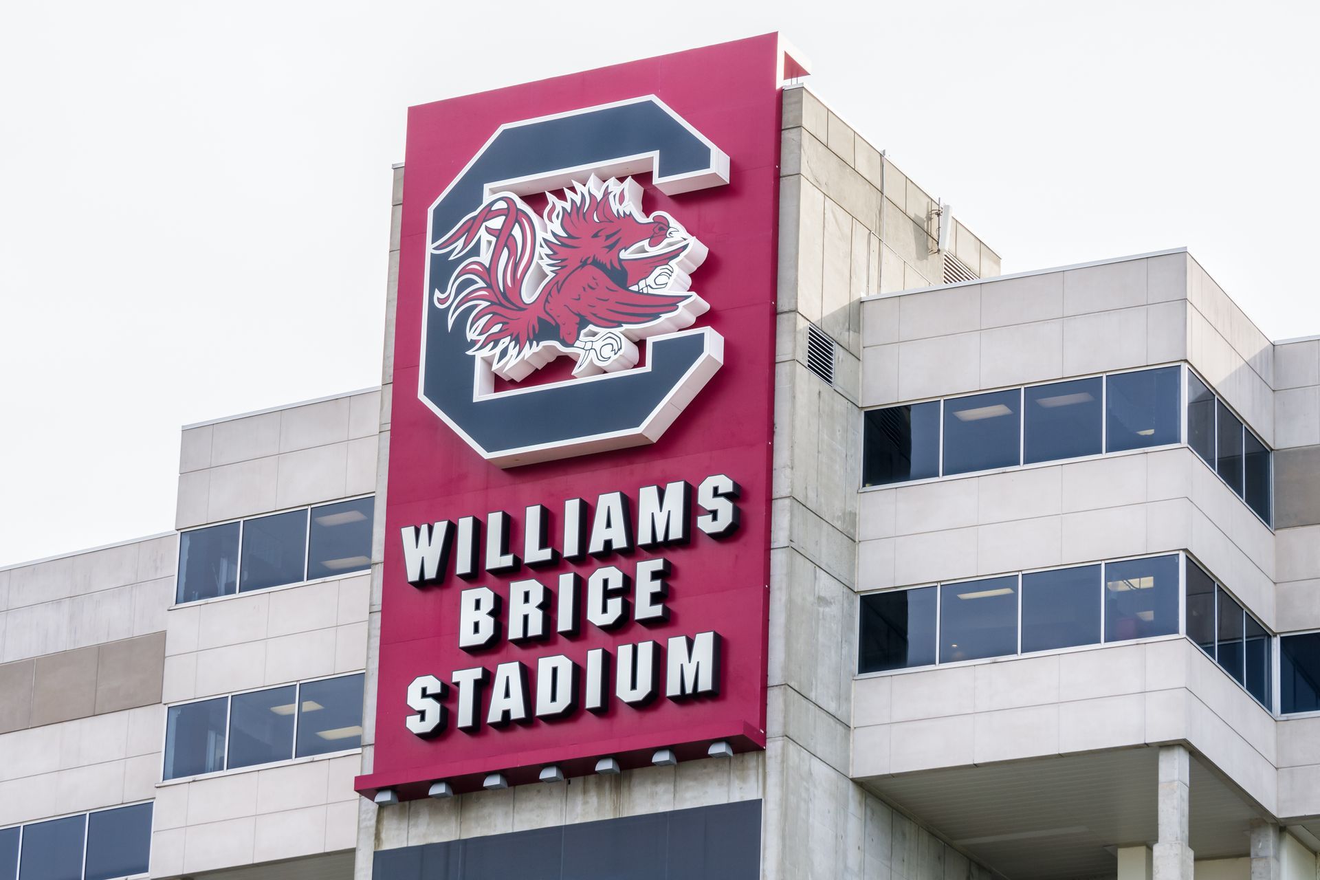 Williams-Brice Stadium sign with a large garnet