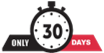 A stopwatch with the number 30 on it and the words `` only 30 days ''.