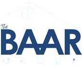 A blue and white logo for the baar group.