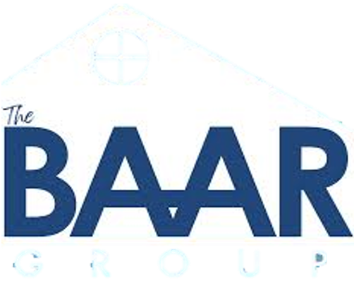 A blue and white logo for the baar group.