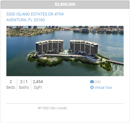 An aerial view of 5500 island estates in aventura florida