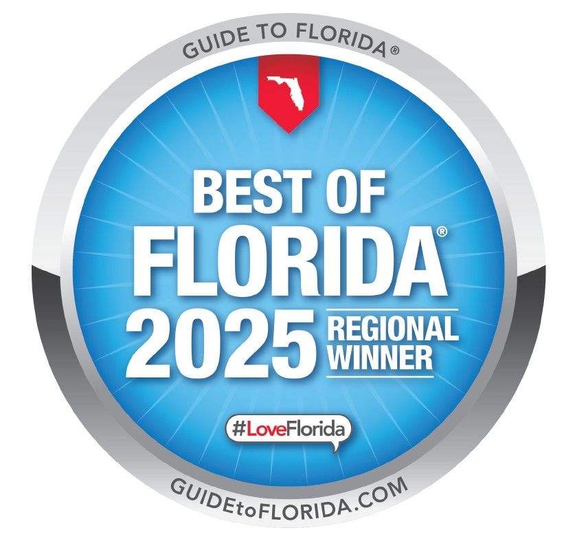 Best of Florida 2025 award badge with a blue and silver design, 