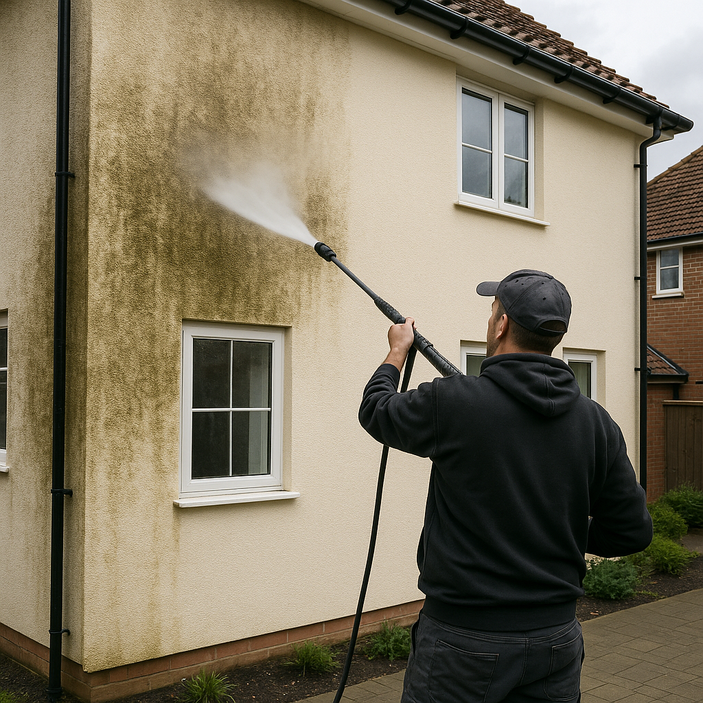 Render Cleaning with pressure washer