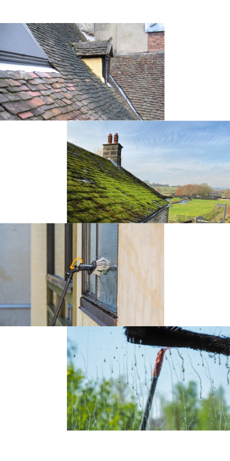 4 images of roof and window cleaning