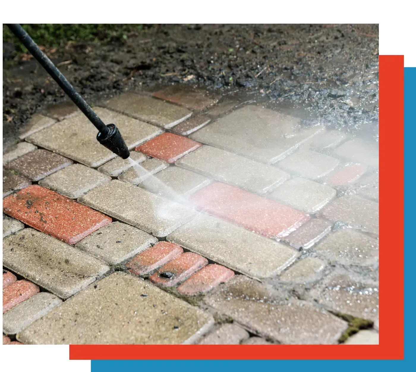pressure water cleaning a ground