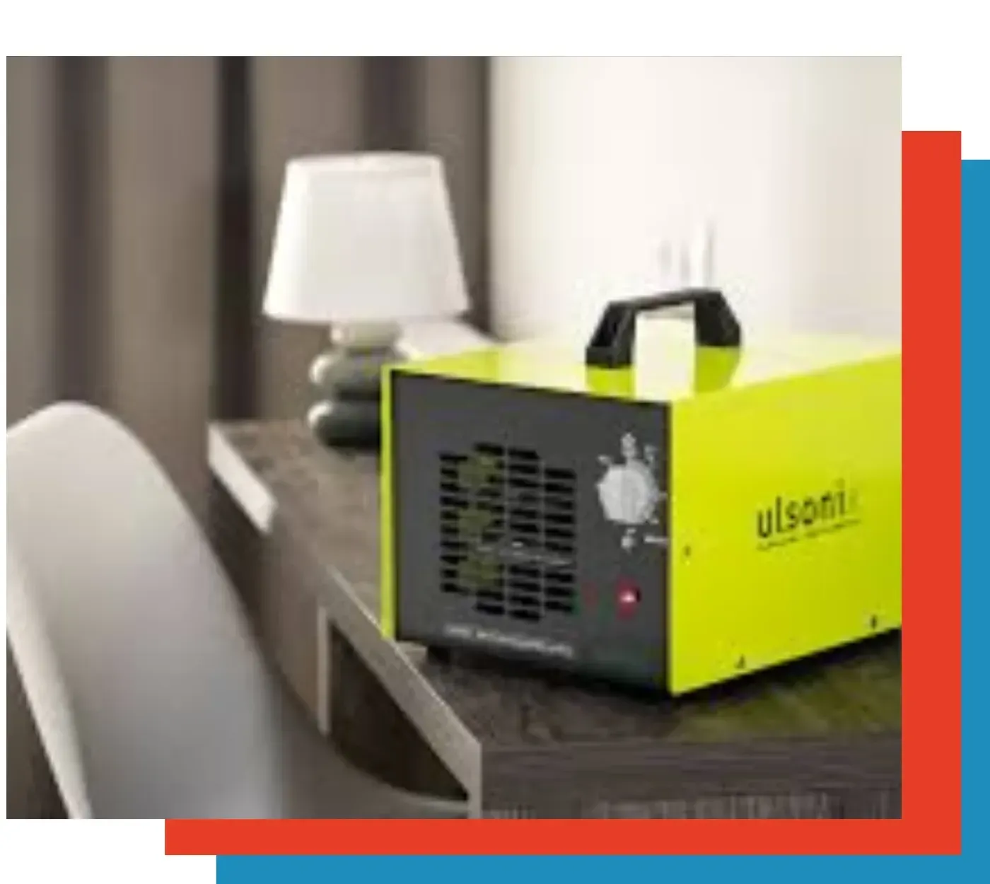 A yellow machine at the table