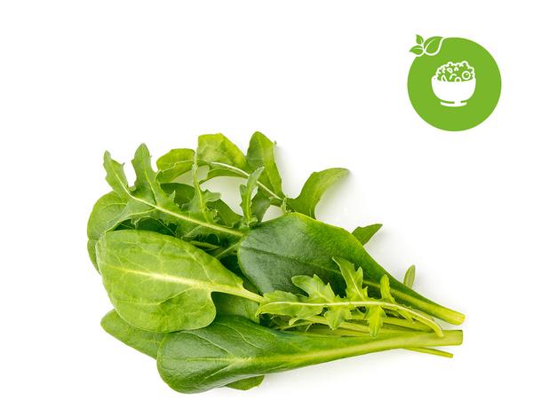 A bunch of spinach leaves on a white background