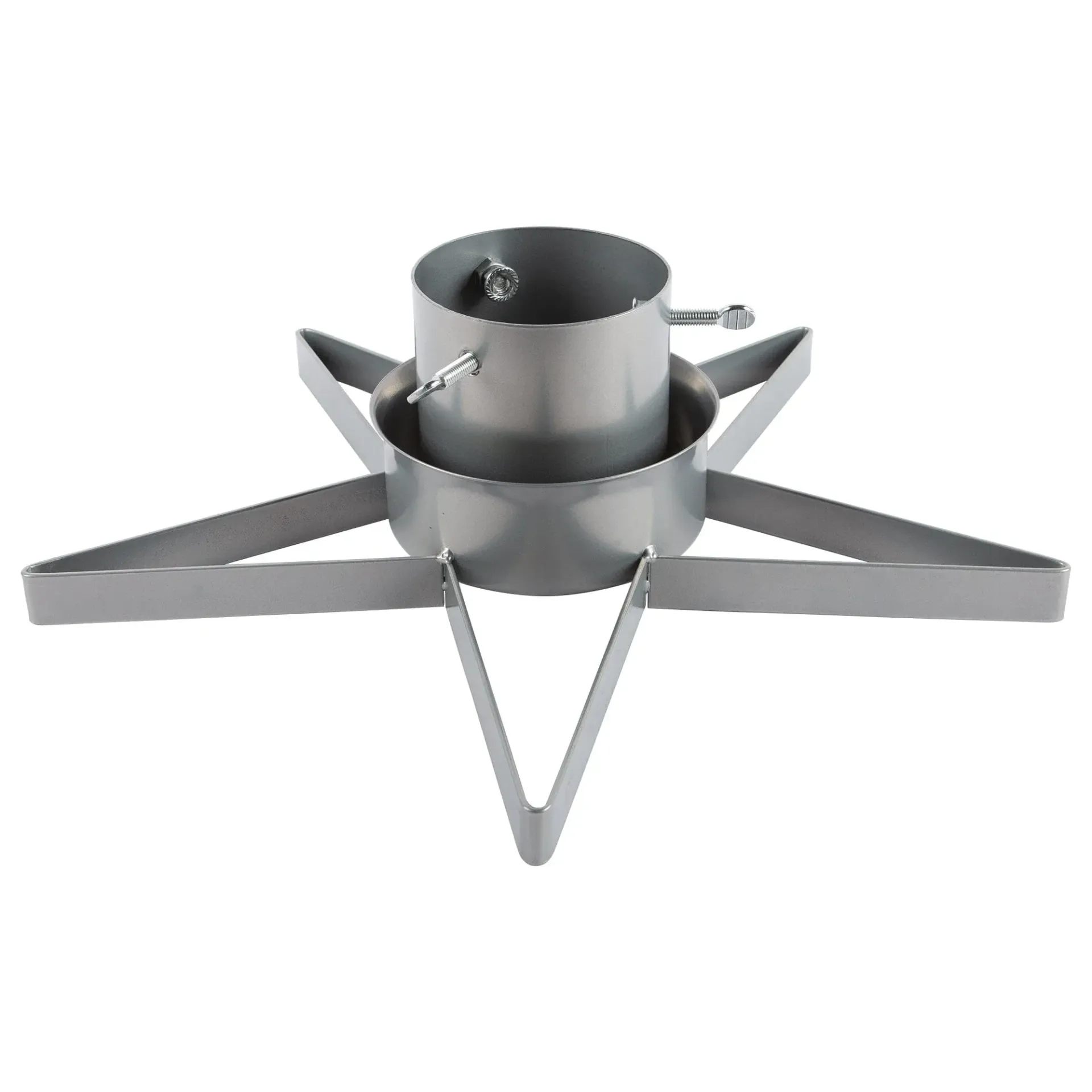 A black christmas tree stand in the shape of a star