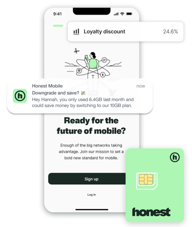 A phone with a loyalty discount and an Honest sim card on it.