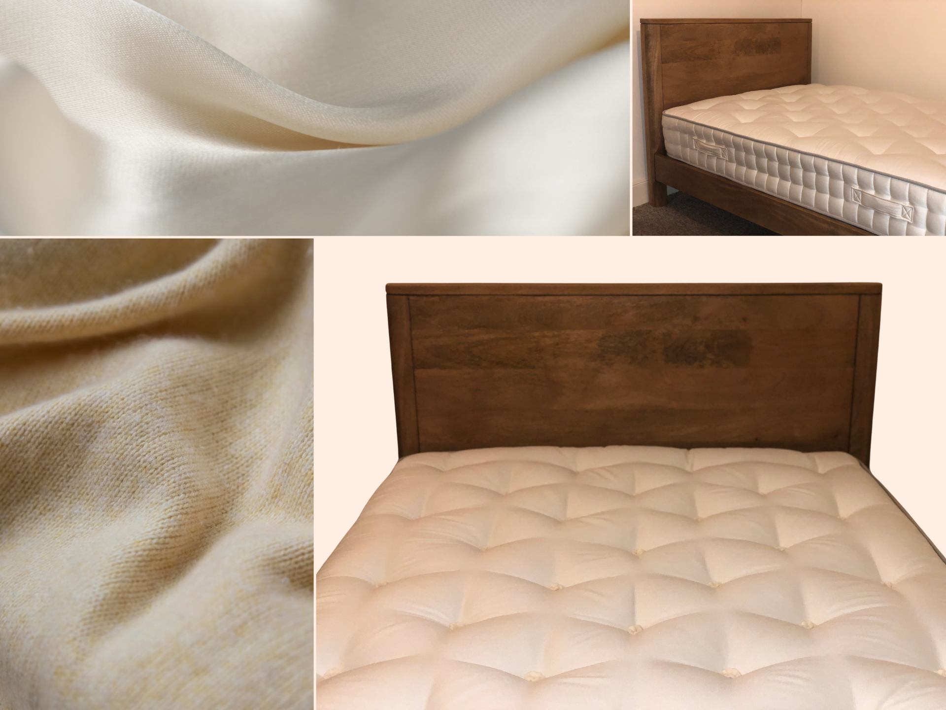 A bed with a wooden headboard and a white Earth mattress by Simba