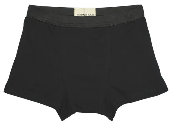 A pair of black boxer shorts on a white background