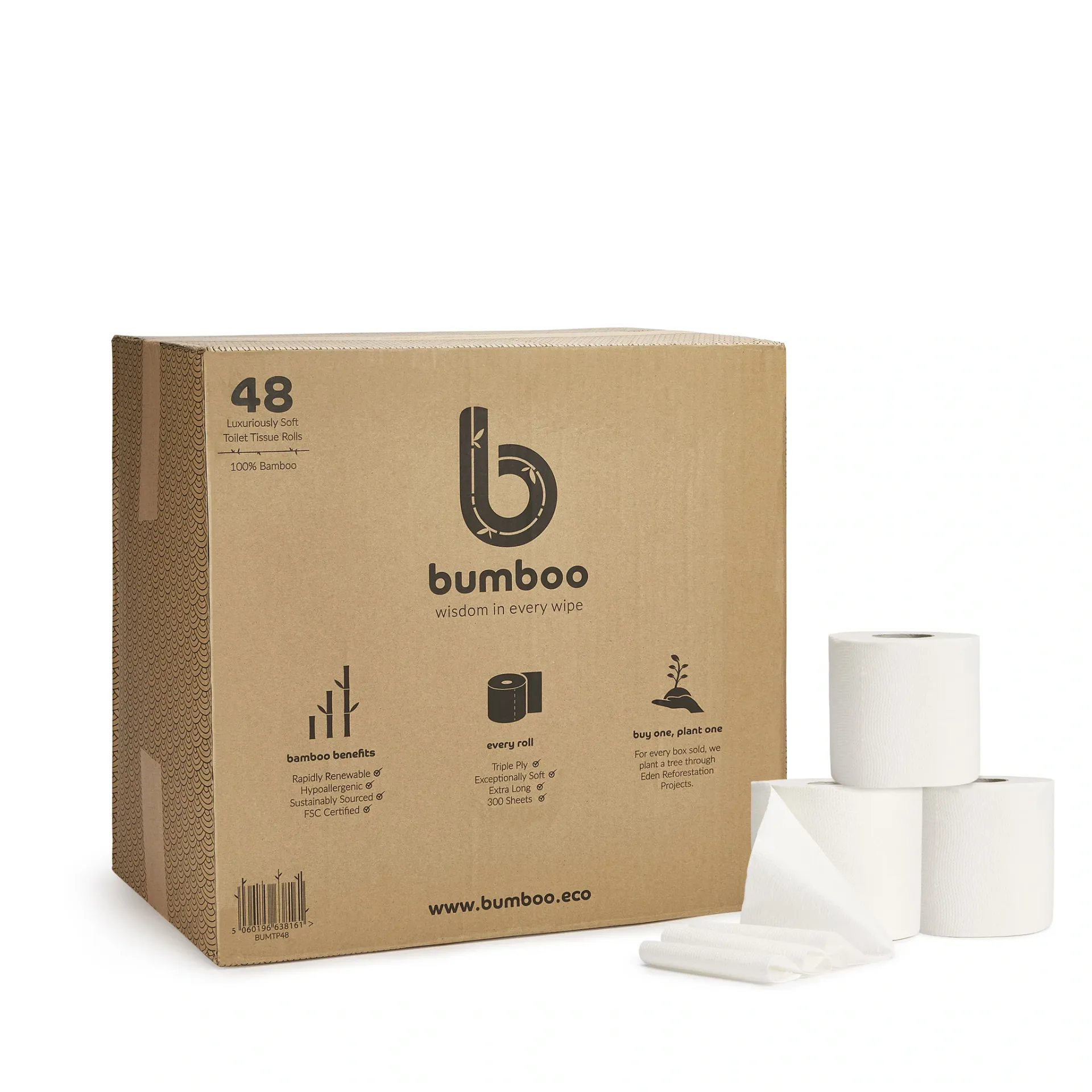 A box of 48 rolls of bamboo toilet paper