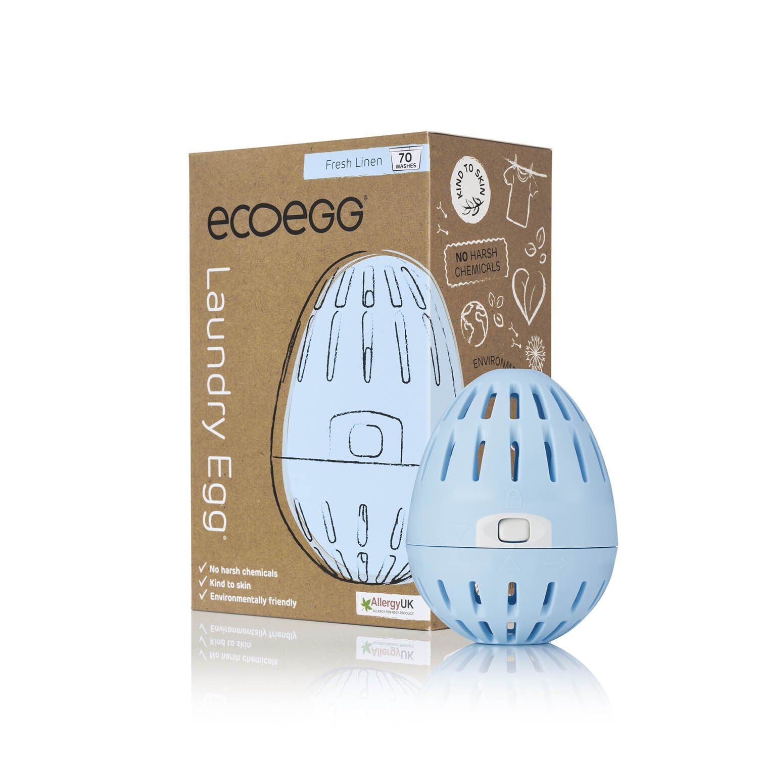 A blue laundry ecoegg is sitting next to a box.