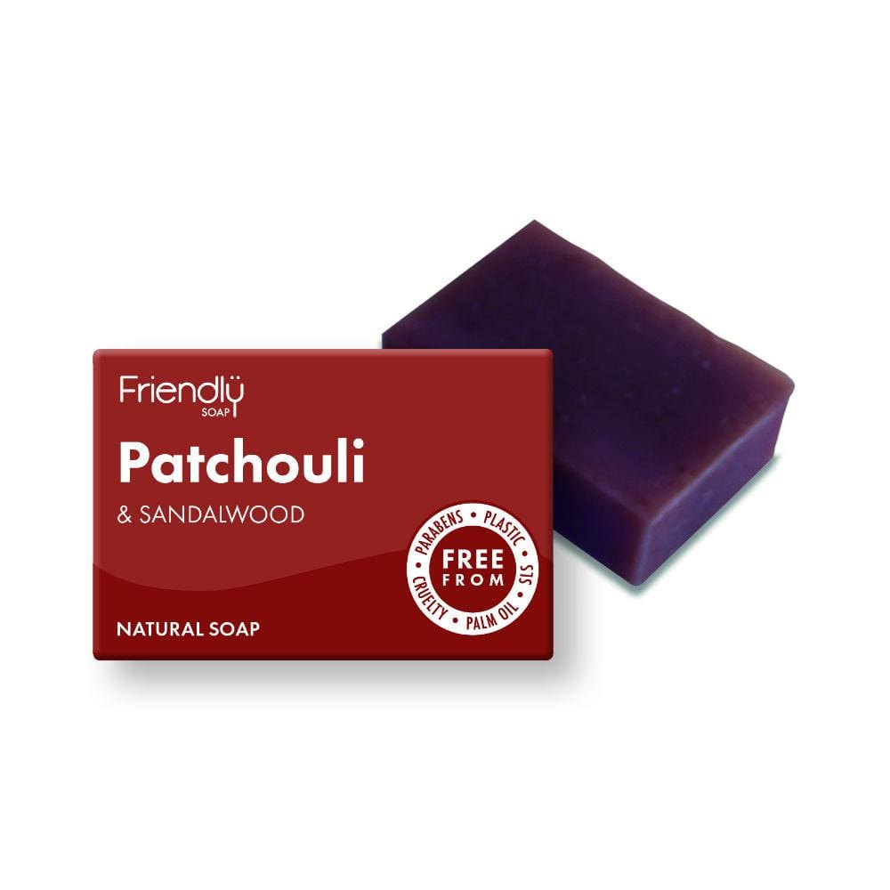 A bar of friendly soap with patchouli and sandalwood