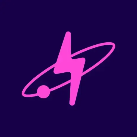 A pink lightning bolt with a circle around it on a purple background.
